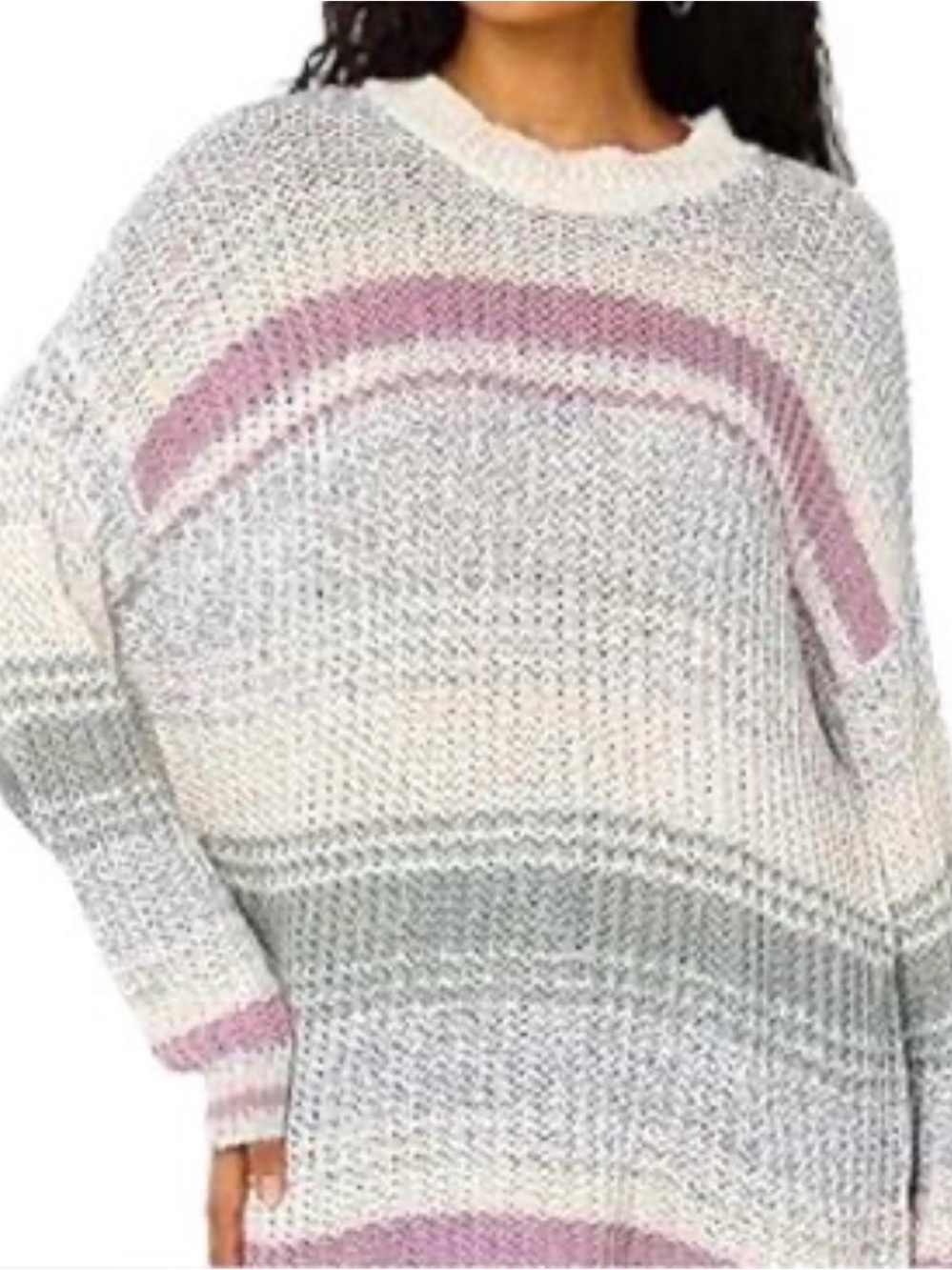 M • American Eagle Outfitters Cream Sweater with Pink & Gray Stripes